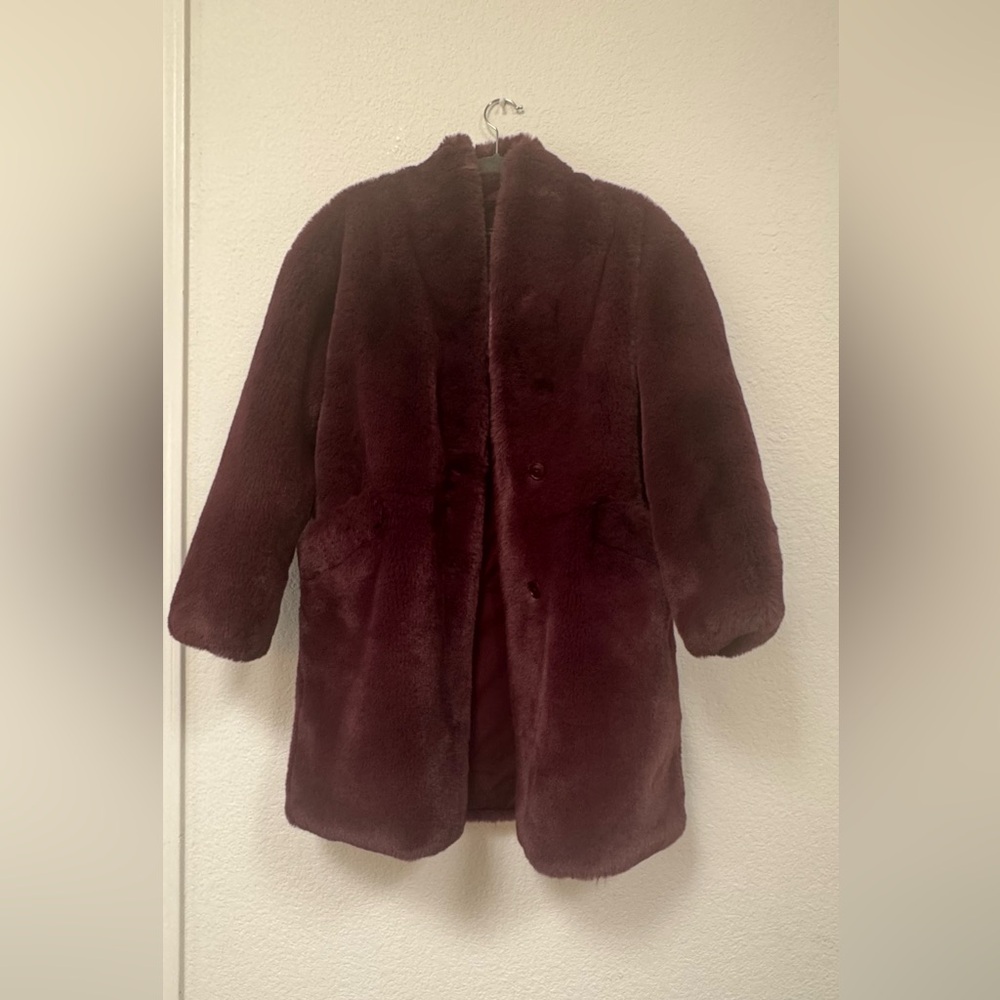 Abercrombie & Fitch Deep Red/burgundy Faux Fur Jacket